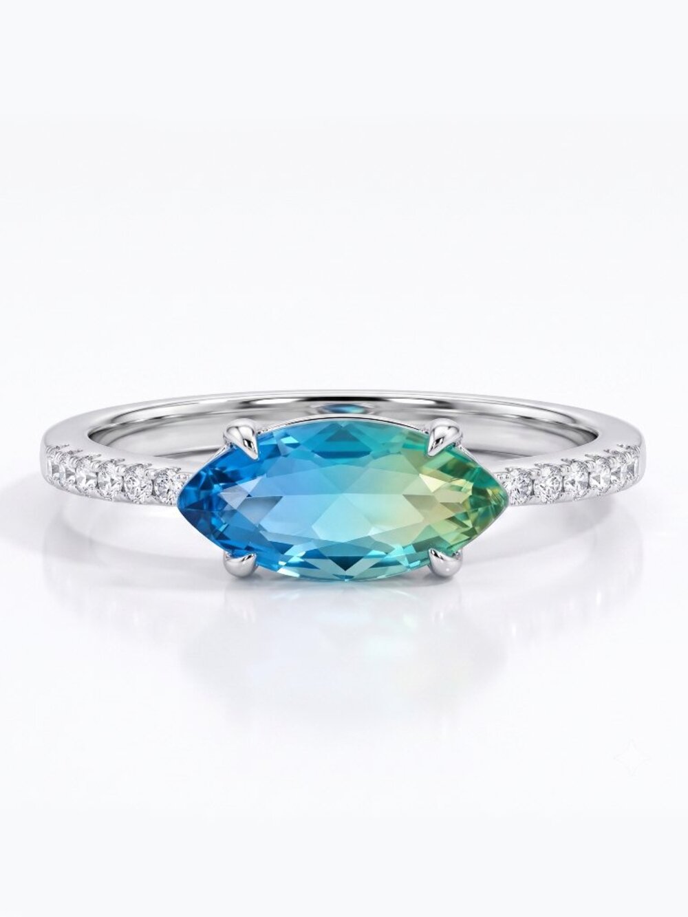 Blue & Teal Tourmaline Ombre Marquise Ring, 925 Sterling Silver Charmed Aroma